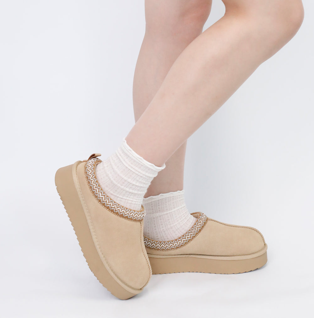 2410 Platform Suede Braided Fluffy Slipper Shoes